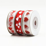 Maxbell 3x5 Yards 15mm Sheer Organza Ribbon with Love Heart Printed For Valentine's Day Gift Package Wrapping, Hair Bow Clips & Accessories Making, Crafting, Wedding,