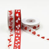 Maxbell 3x5 Yards 15mm Sheer Organza Ribbon with Love Heart Printed For Valentine's Day Gift Package Wrapping, Hair Bow Clips & Accessories Making, Crafting, Wedding,