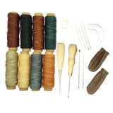 Maxbell 22 Pieces Leather Craft Hand Stitching Sewing Tools Awl Waxed Thread Thimble Kit