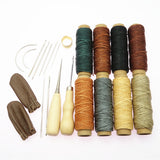 Maxbell 22 Pieces Leather Craft Hand Stitching Sewing Tools Awl Waxed Thread Thimble Kit