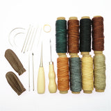 Maxbell 22 Pieces Leather Craft Hand Stitching Sewing Tools Awl Waxed Thread Thimble Kit