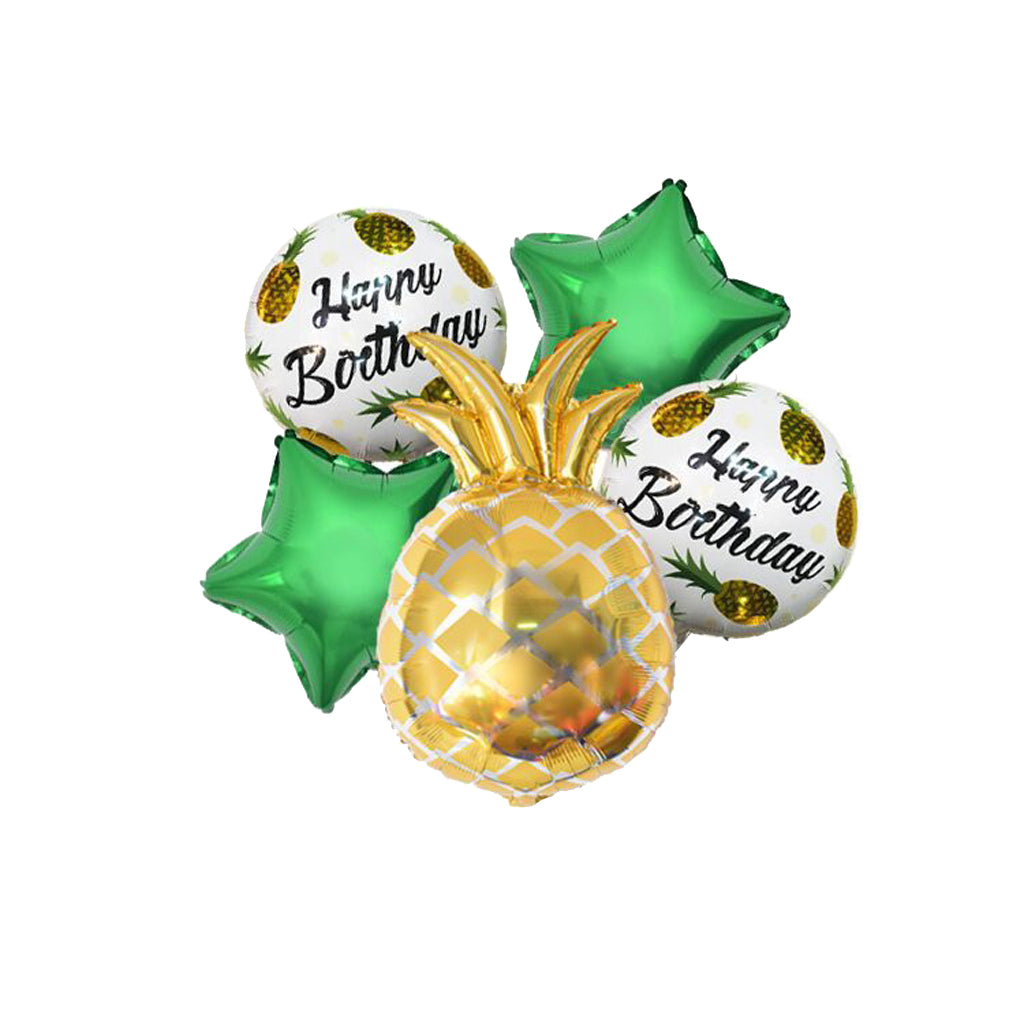 Maxbell Pack of 5 Happy Birthday Pineapple Star Balloon Set Hawaiian Luau Party Supplies