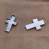 Maxbell 20 Pieces Lots 31.4x19x6.5MM Vintage Cross Pendant Bezel Trays, Tibetan Silver, Blanks Cameo Bezel Cabochon Settings for Jewelry Making Charms