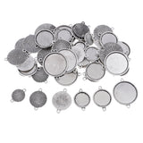 Maxbell 50 Pieces Assorted Tibetan Silver Bezel Pendant Trays Double Loops Round Cabochon Settings Trays Pendant Blanks DIY Jewelry Making Findings 12- 25mm Bezel