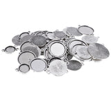 Maxbell 50 Pieces Assorted Tibetan Silver Bezel Pendant Trays Double Loops Round Cabochon Settings Trays Pendant Blanks DIY Jewelry Making Findings 12- 25mm Bezel