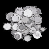 Maxbell 50 Pieces Assorted Tibetan Silver Bezel Pendant Trays Double Loops Round Cabochon Settings Trays Pendant Blanks DIY Jewelry Making Findings 12- 25mm Bezel