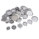 Maxbell 50 Pieces Assorted Tibetan Silver Bezel Pendant Trays Double Loops Round Cabochon Settings Trays Pendant Blanks DIY Jewelry Making Findings 12- 25mm Bezel