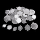 Maxbell 50 Pieces Assorted Tibetan Silver Bezel Pendant Trays Double Loops Round Cabochon Settings Trays Pendant Blanks DIY Jewelry Making Findings 12- 25mm Bezel