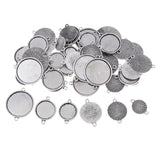 Maxbell 50 Pieces Assorted Tibetan Silver Bezel Pendant Trays Double Loops Round Cabochon Settings Trays Pendant Blanks DIY Jewelry Making Findings 12- 25mm Bezel