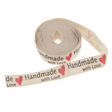 Maxbell 5 Yards Hand Made With Love Heart Fabric Ribbon Gift Package Craft Decor