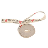 Maxbell 5 Yards Hand Made With Love Heart Fabric Ribbon Gift Package Craft Decor