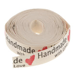 Maxbell 5 Yards Hand Made With Love Heart Fabric Ribbon Gift Package Craft Decor