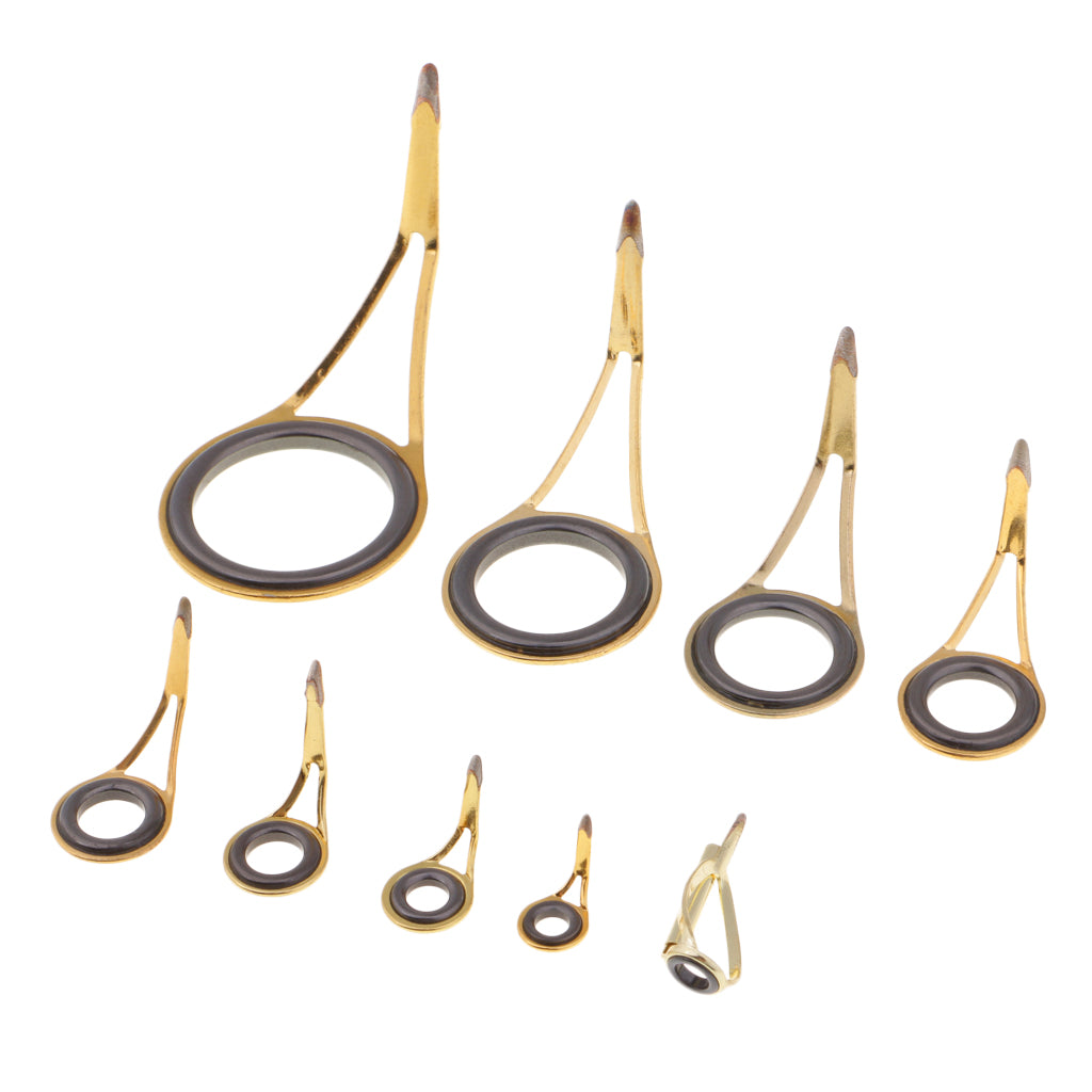 Maxbell 9pcs Fishing Rod Guide Top Tip Eye Ring Rod Repair Kit for Rod Building Stainless Steel Frame