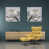 Maxbell 2pcs Canvas Print 3D White Rose Flower Prints Wall Art Poster Picture with Unframed Paintings Picture