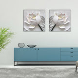 Maxbell 2pcs Canvas Print 3D White Rose Flower Prints Wall Art Poster Picture with Unframed Paintings Picture