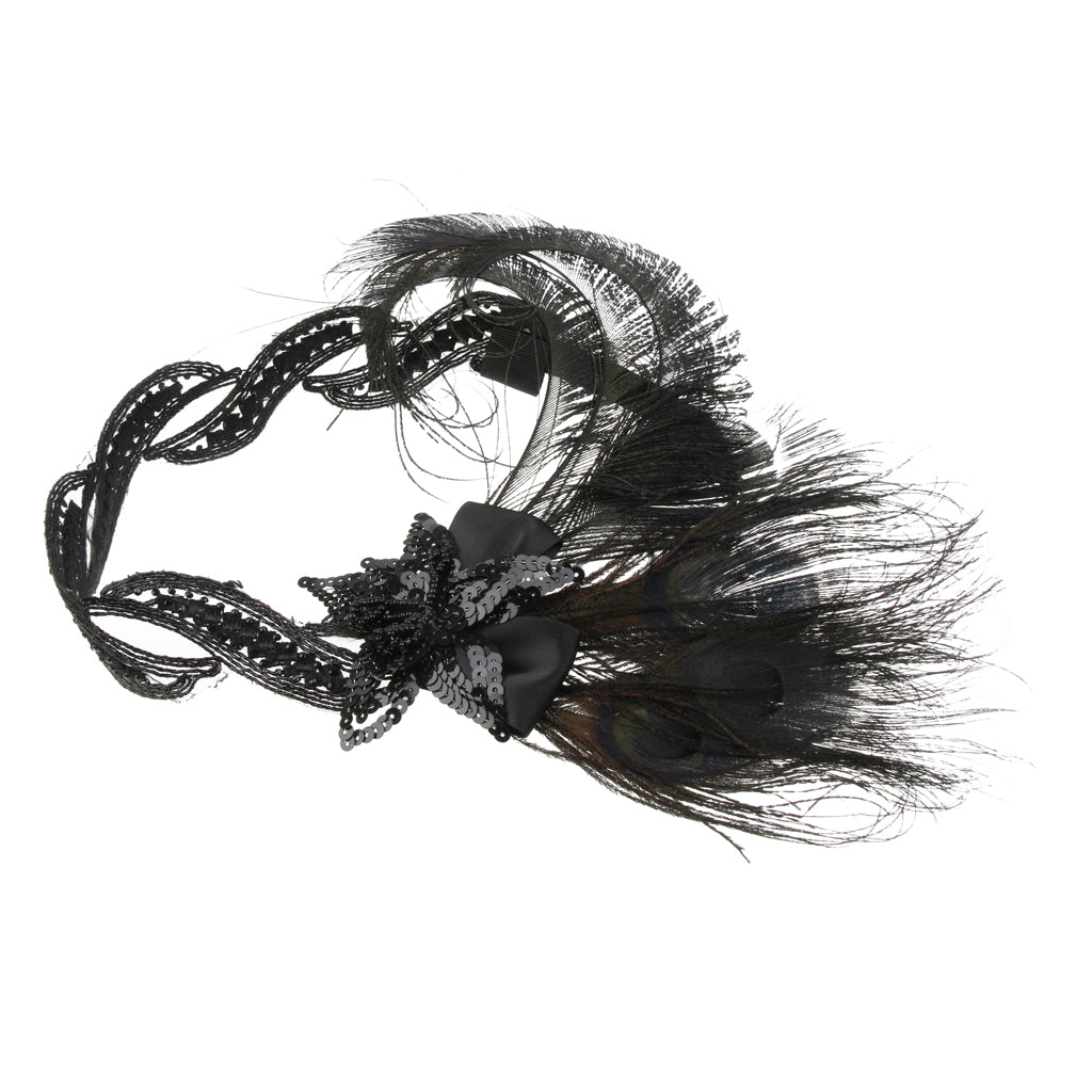 Maxbell 1920s Flapper Headband Roaring 20s Headpiece Gatsby Peacock Feather Headwear