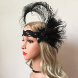 Maxbell 1920s Flapper Headband Roaring 20s Headpiece Gatsby Peacock Feather Headwear