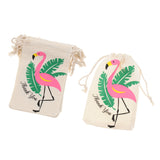 Maxbell 10pcs Flamingo Cotton Linen Sack Jewelry Pouch Drawstring Bag Wedding Favor