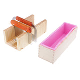 Maxbell Wooden Soap Loaf Cutter Mold and Soap Cutter Set - Rectangle Silicone Soap Mold with Wood Box & Straight Soap Cutter & Wavy Soap Cutter