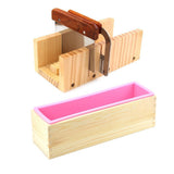 Maxbell Wooden Soap Loaf Cutter Mold and Soap Cutter Set - Rectangle Silicone Soap Mold with Wood Box & Straight Soap Cutter & Wavy Soap Cutter