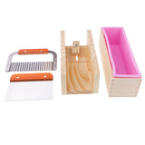 Maxbell Wooden Soap Loaf Cutter Mold and Soap Cutter Set - Rectangle Silicone Soap Mold with Wood Box & Straight Soap Cutter & Wavy Soap Cutter