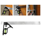 Maxbell Combination Square and Protractor 12-Inch 300mm Metal Right Angle Ruler Adjustable Tools