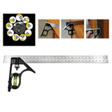 Maxbell Combination Square and Protractor 12-Inch 300mm Metal Right Angle Ruler Adjustable Tools