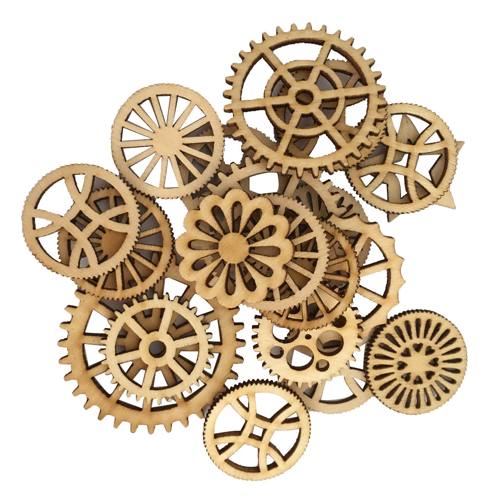 Maxbell 50 Pieces Unfinished Wood Hollow Gear Tags Cutout Wooden Pieces Embellishments