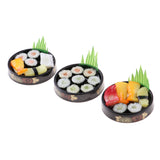 Maxbell 3pieces 1/6 scale Dolls House Miniatures Kitchen Decor Vivid Japanese Food Sushi Toys - Round Plate