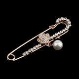 Maxbell Large Gold Plated Metal Kilt Scarf Brooch Safety Rhinestone Pearl Brooch Pin