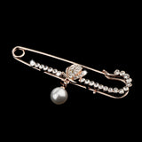 Maxbell Large Gold Plated Metal Kilt Scarf Brooch Safety Rhinestone Pearl Brooch Pin