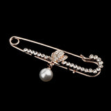 Maxbell Large Gold Plated Metal Kilt Scarf Brooch Safety Rhinestone Pearl Brooch Pin