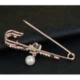 Maxbell Large Gold Plated Metal Kilt Scarf Brooch Safety Rhinestone Pearl Brooch Pin