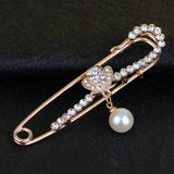 Maxbell Large Gold Plated Metal Kilt Scarf Brooch Safety Rhinestone Pearl Brooch Pin