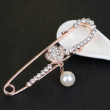 Maxbell Large Gold Plated Metal Kilt Scarf Brooch Safety Rhinestone Pearl Brooch Pin
