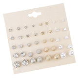 Maxbell 20 Pairs Assorted Size Stud Earring Crystal Pearl Ball Ear Stud Jewelry Set