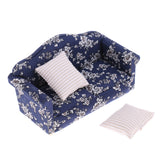 Maxbell 1/12 Wood Sofa Couch Cushions Set Dollhouse Living Room Furniture Accessories Decoration Dark Blue