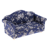 Maxbell 1/12 Wood Sofa Couch Cushions Set Dollhouse Living Room Furniture Accessories Decoration Dark Blue
