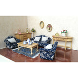 Maxbell 1/12 Wood Sofa Couch Cushions Set Dollhouse Living Room Furniture Accessories Decoration Dark Blue