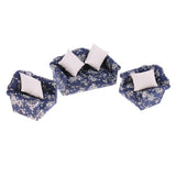 Maxbell 1/12 Wood Sofa Couch Cushions Set Dollhouse Living Room Furniture Accessories Decoration Dark Blue