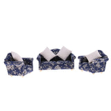 Maxbell 1/12 Wood Sofa Couch Cushions Set Dollhouse Living Room Furniture Accessories Decoration Dark Blue