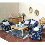 Maxbell 1/12 Wood Sofa Couch Cushions Set Dollhouse Living Room Furniture Accessories Decoration Dark Blue
