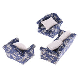 Maxbell 1/12 Wood Sofa Couch Cushions Set Dollhouse Living Room Furniture Accessories Decoration Dark Blue