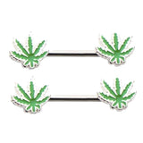 Maxbell 1 Pair Green Maple Leaf Straight Barbell Nipple Ring 14 Gauge Summer Jewelry