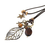 Maxbell Long Necklace Boho Filigree Leaf 30'' Cord Lady Girls Valentine's Day Gifts