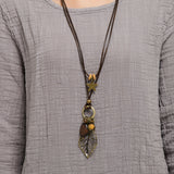 Maxbell Long Necklace Boho Filigree Leaf 30'' Cord Lady Girls Valentine's Day Gifts
