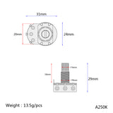 Maxbell 2 Pieces Copper Audio A250K Potentiometer Pots for Electric Guitars/Bass Replacement Parts