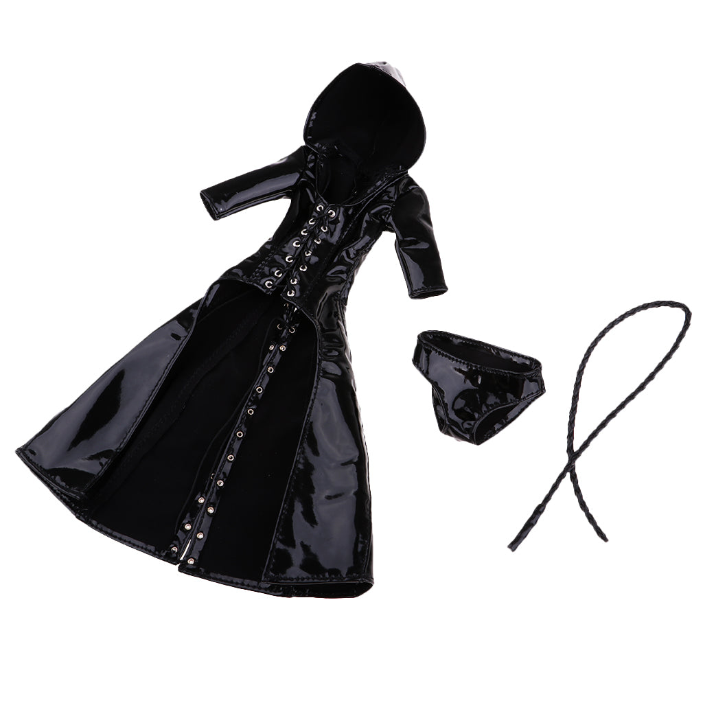 Maxbell 1/6 Scale PU Clothes Hooded Coat Underpants Whip Set for 12" Action Figures