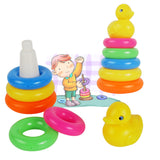 Maxbell Adorable Yellow Duck Toy with 9 Plastic Rainbow Color Stacking Rings Tower Toy, Kids Toddler Bath Tub Play Toy Gift