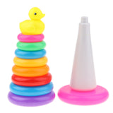 Maxbell Adorable Yellow Duck Toy with 9 Plastic Rainbow Color Stacking Rings Tower Toy, Kids Toddler Bath Tub Play Toy Gift